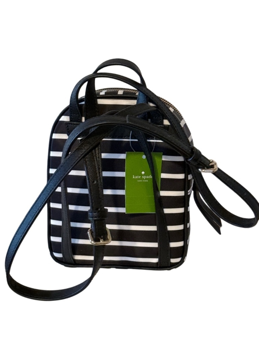 Kate Spade Wilson Road French Stripe Mini Bradley Backpack Black White Nylon Bag - Picture 14 of 17